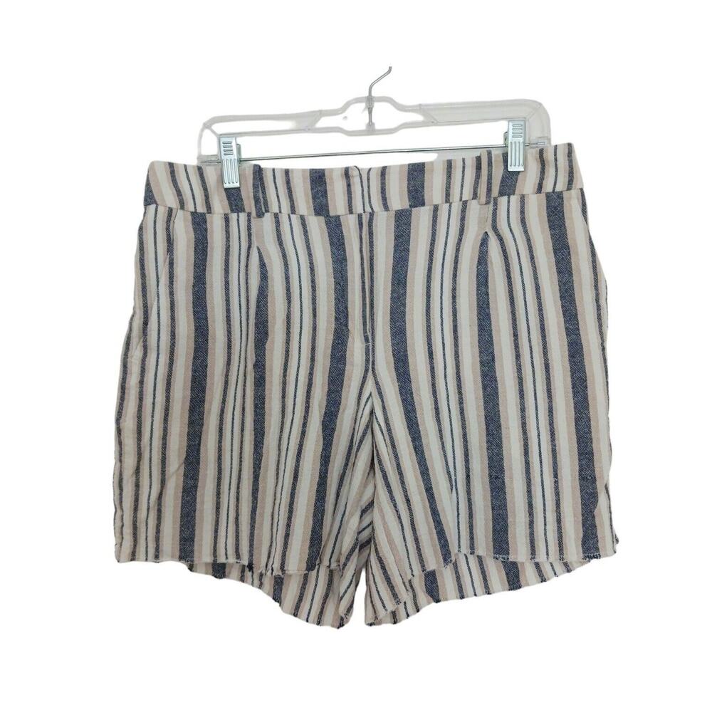Ann Taylor Linen Shorts Sz 10 GRAY Stripe Chino Raw Edged Coastal Lagenlook Boho